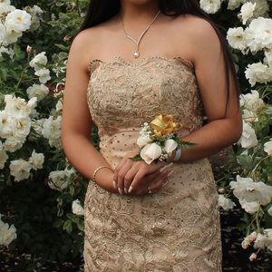 gold detailed prom dress